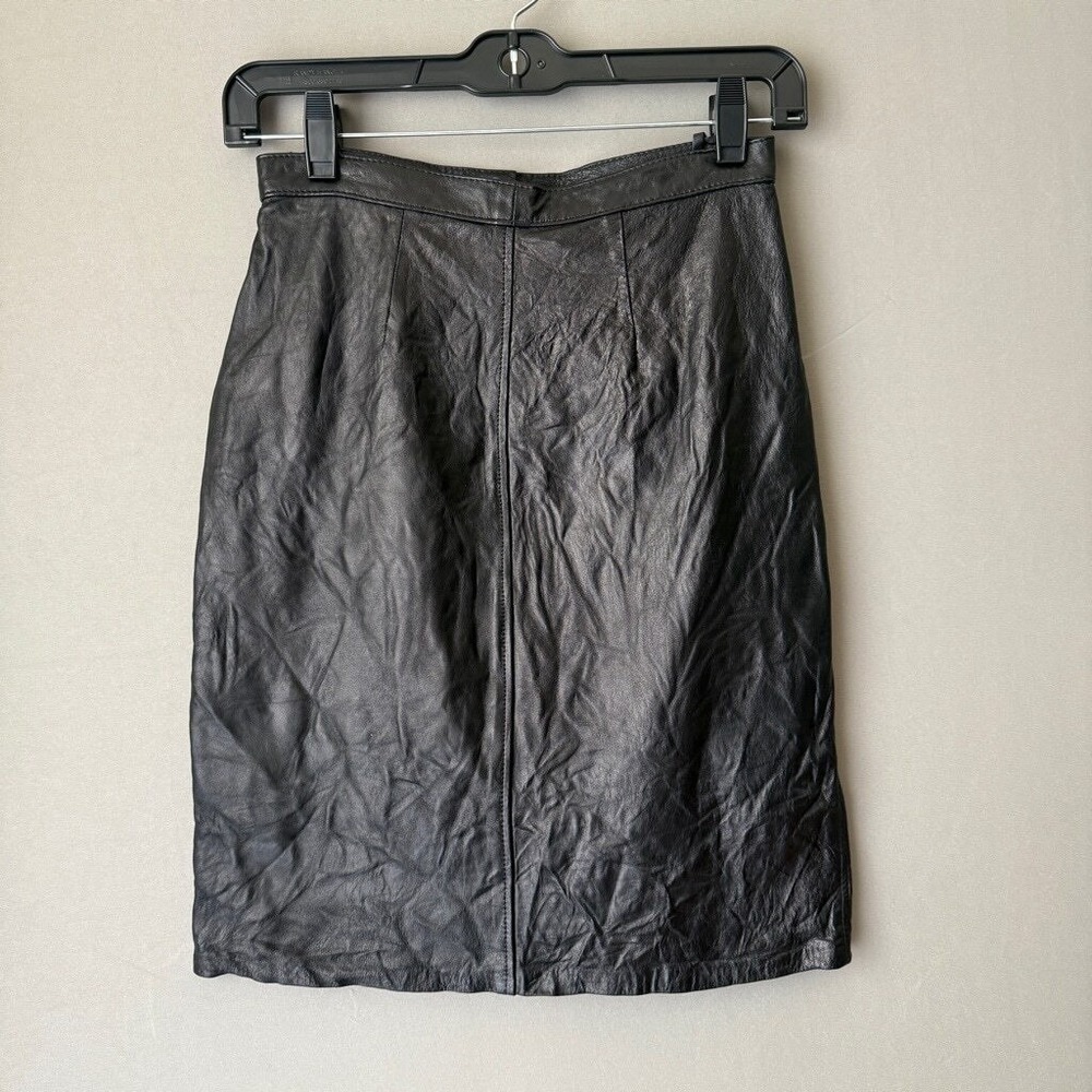 VTG LD 6 Black Leather Pencil Skirt High Waisted‎ Made in USA Whimsigoth Mobwife